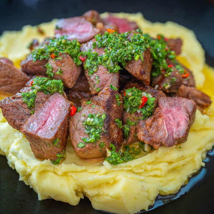 how to make chimichurri steak with creamy mashed potato