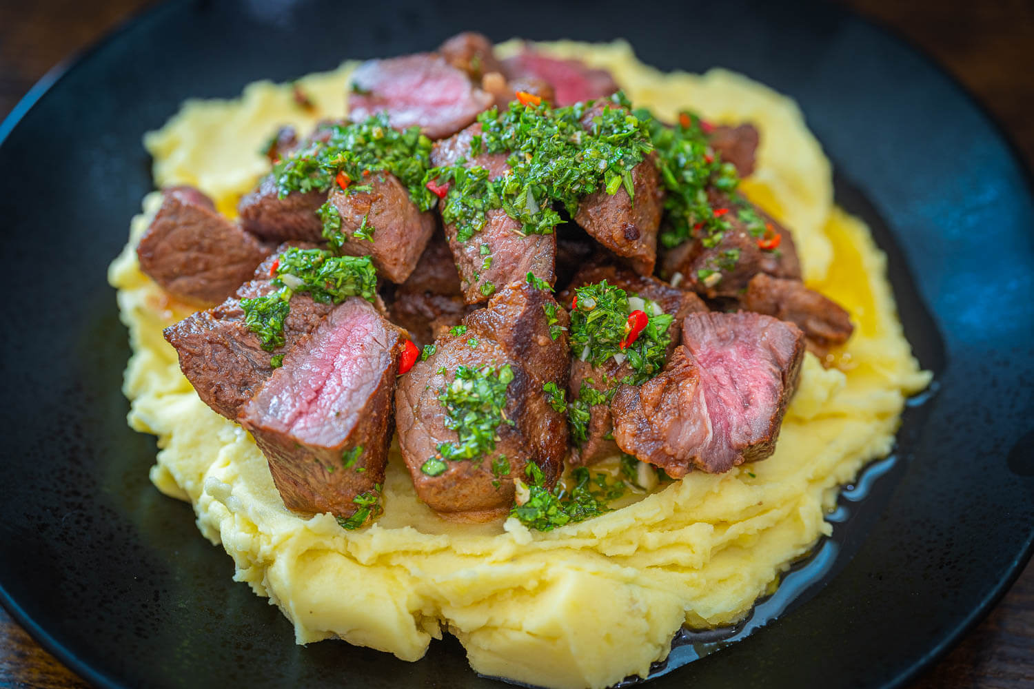 how to make chimichurri steak with creamy mashed potato