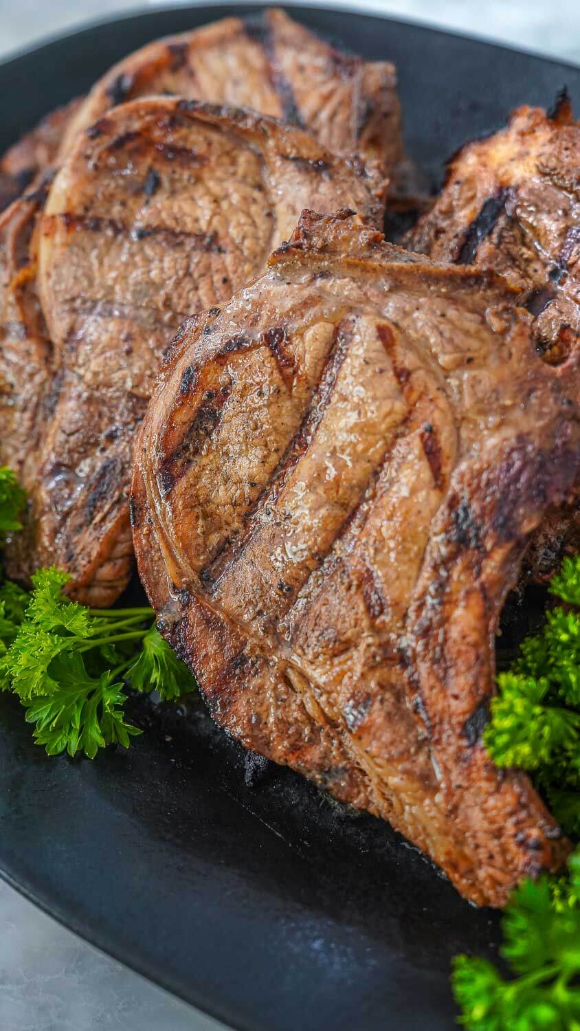 Grilled pork chops with Dijon marinade