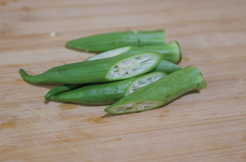 Slice the okra as needed
