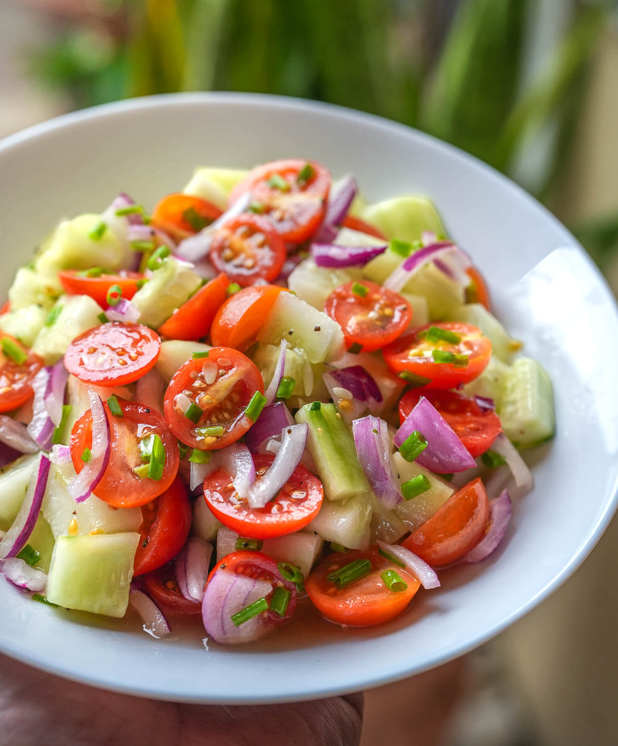 Cucumber onion tomato salad